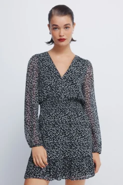 Springfield Vestido corto gasa estampado negro New