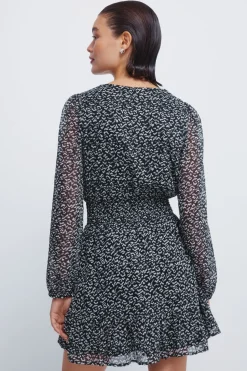 Springfield Vestido corto gasa estampado negro New