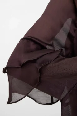 Vero Moda Vestido corto gasa manga volantes Marr&oacute;n oscuro Discount