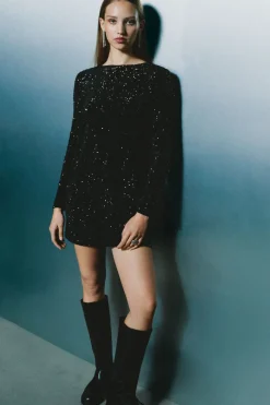 Springfield Vestido corto lentejuelas negro