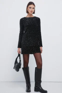 Springfield Vestido corto lentejuelas negro