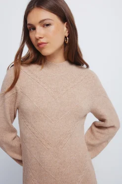 Springfield Vestido corto punto cable knit nude