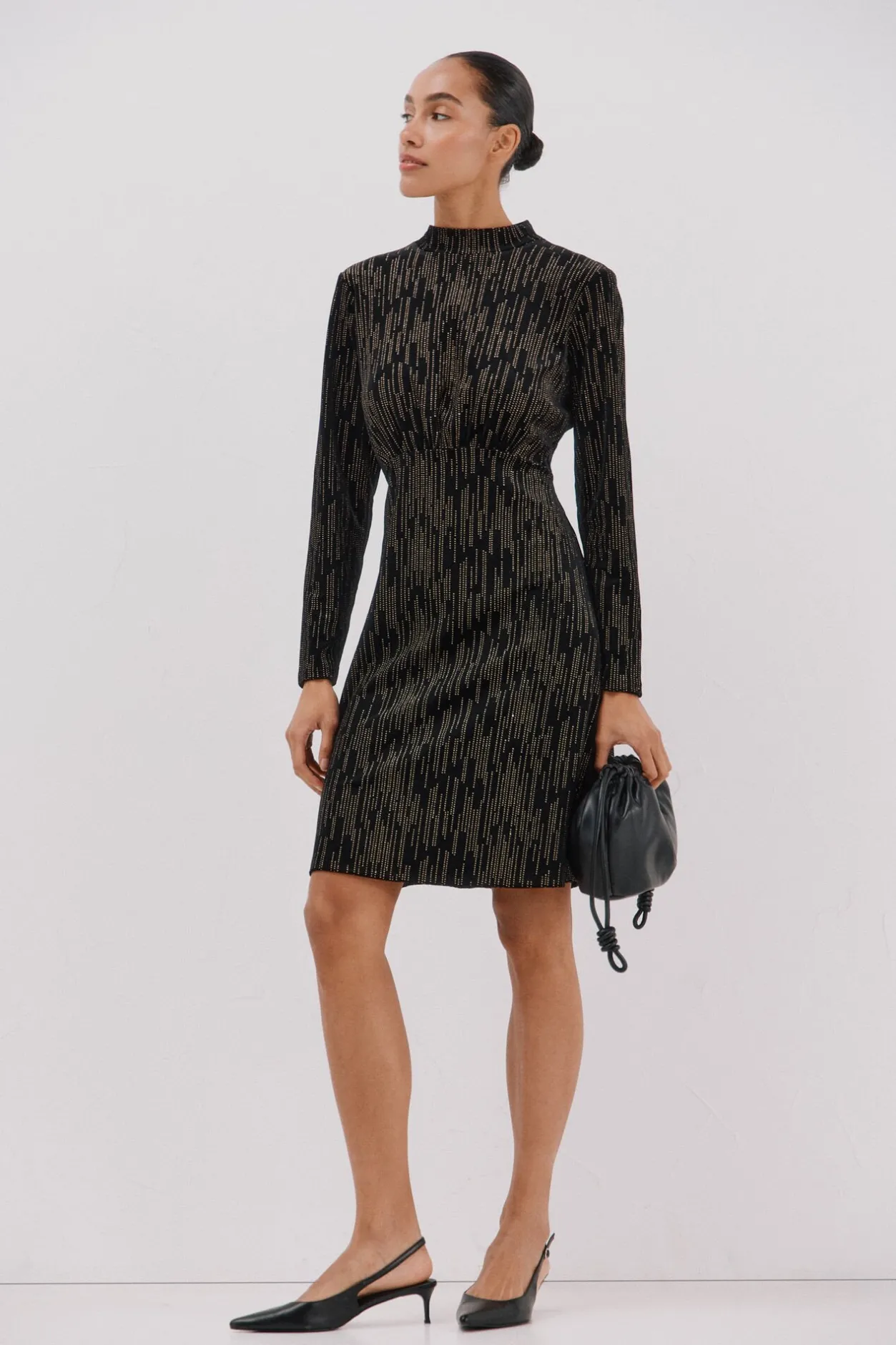 Cortefiel Vestido corto toques brillantes Negro Clearance