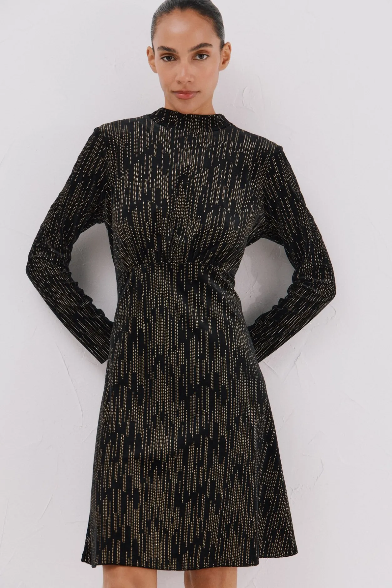 Cortefiel Vestido corto toques brillantes Negro Clearance