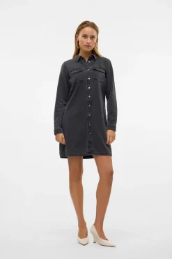Vero Moda Vestido corto vaquero manga larga Negro Clearance