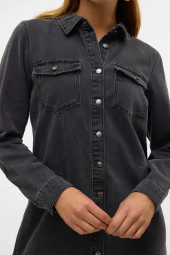 Vero Moda Vestido corto vaquero manga larga Negro Clearance