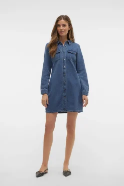Vero Moda Vestido corto vaquero manga larga Azul Hot