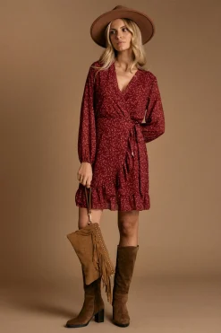 Polín Et Moi Vestido cruzado Nati Estampado granate Outlet