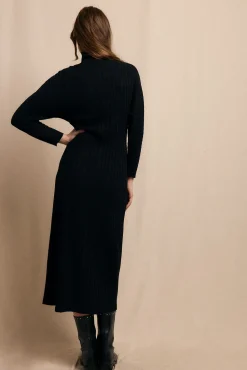 Slowlove Vestido cuello alto canalé Negro Discount