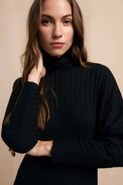 Slowlove Vestido cuello alto canalé Negro Discount