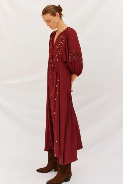 Cortefiel Vestido cuello redondo Granate Best