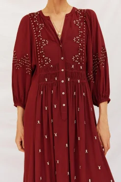 Cortefiel Vestido cuello redondo Granate Best