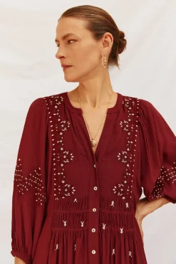 Cortefiel Vestido cuello redondo Granate Best