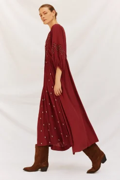 Cortefiel Vestido cuello redondo Granate Best