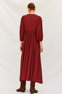 Cortefiel Vestido cuello redondo Granate Best