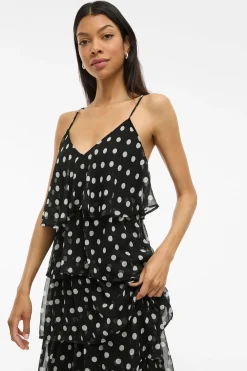 Vila Vestido de gasa con lunares Negro Outlet