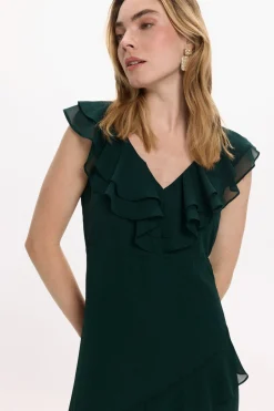 Vila Vestido de gasa midi de fiesta Verde oscuro Outlet