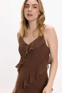 Vila Vestido de gasa midi de fiesta Marr&oacute;n oscuro Sale