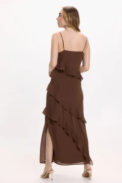 Vila Vestido de gasa midi de fiesta Marr&oacute;n oscuro Sale