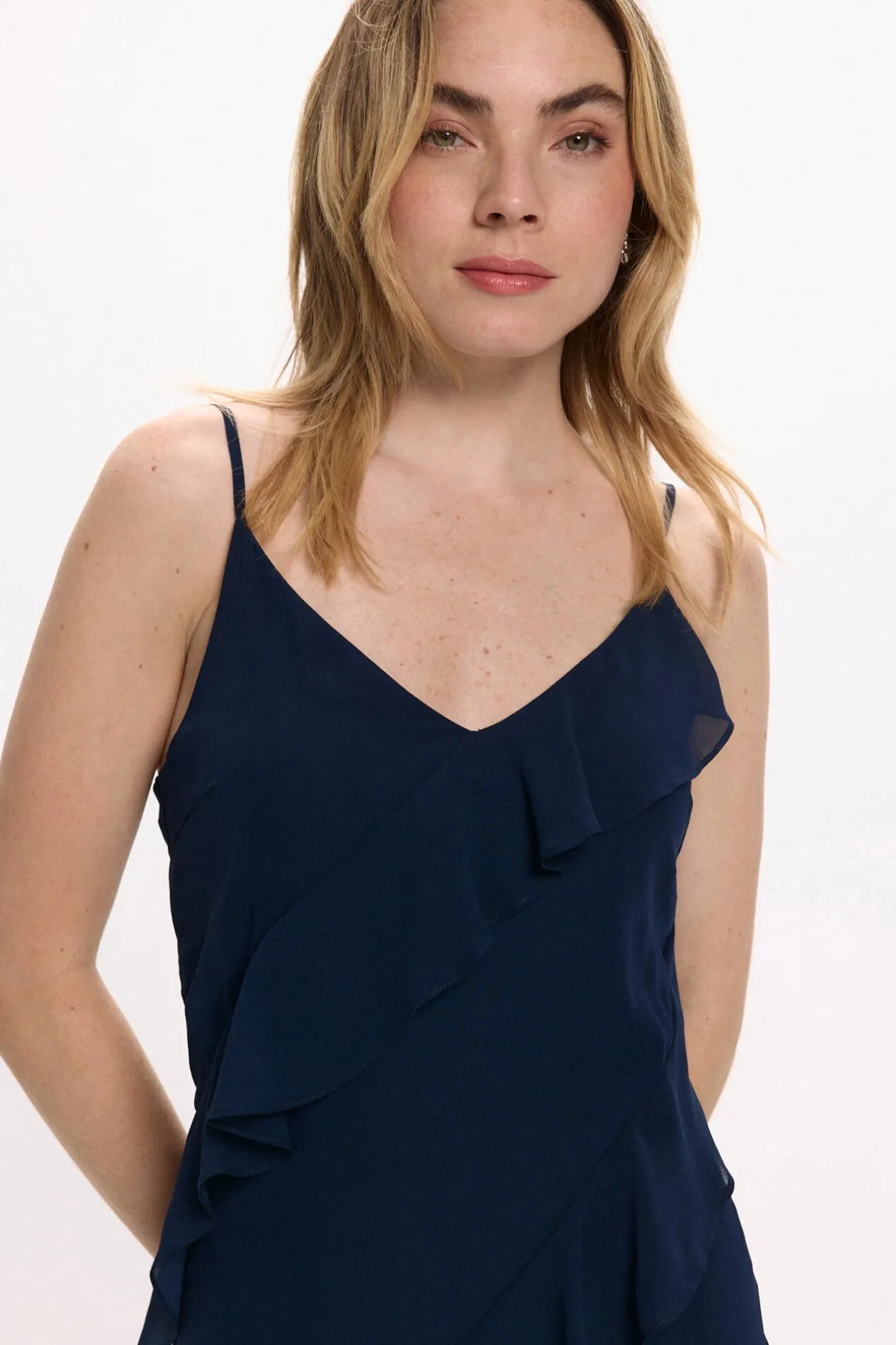 Vila Vestido de gasa midi de fiesta Azul marino