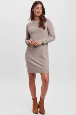 Vero Moda Vestido de punto con cuello redondo Marr&oacute;n Discount