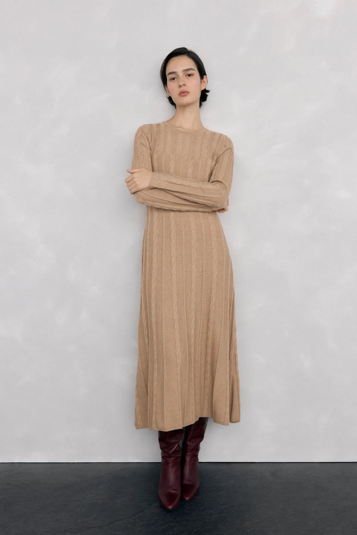 Pedro del Hierro Vestido de punto con ochos Beige Discount