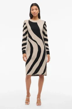 Vila Vestido de punto con viscosa Estampado beige Discount