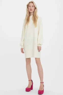 Vero Moda Vestido de punto corto manga larga Beige Online