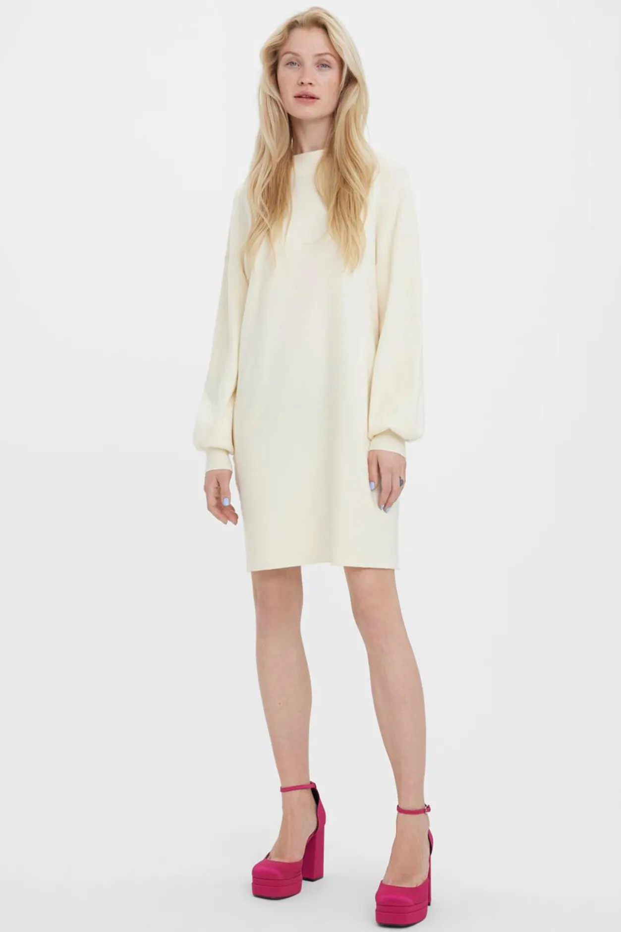 Vero Moda Vestido de punto corto manga larga Beige Online
