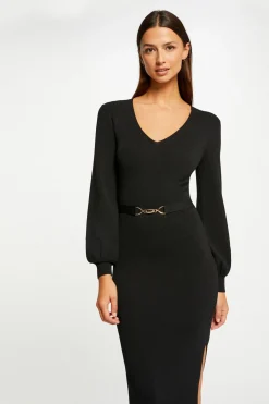 Morgan Vestido de punto largo ajustado Negro Discount