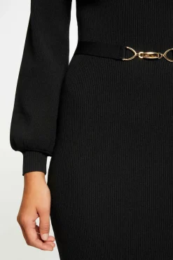 Morgan Vestido de punto largo ajustado Negro Discount