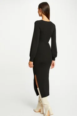 Morgan Vestido de punto largo ajustado Negro Discount
