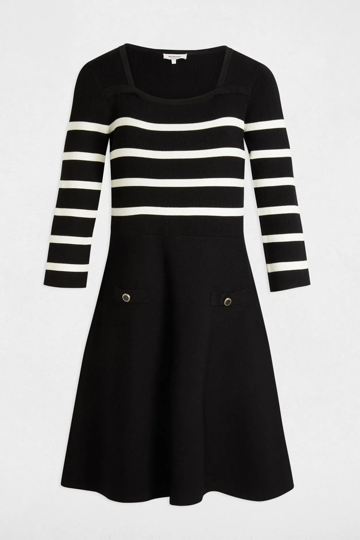Morgan Vestido de punto tipo trapecio a rayas Negro Clearance