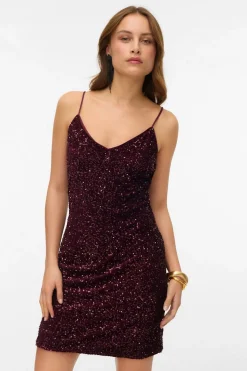 Vero Moda Vestido de tirantes con lentejuelas Granate Sale