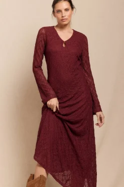 Slowlove Vestido encaje manga larga Vino Online