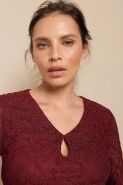 Slowlove Vestido encaje manga larga Vino Online