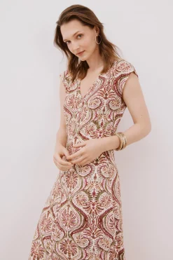 Cortefiel Vestido escote pico contraste Multicolor