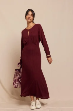 Slowlove Vestido estructura manga murciélago Granate