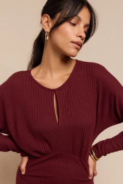 Slowlove Vestido estructura manga murciélago Granate