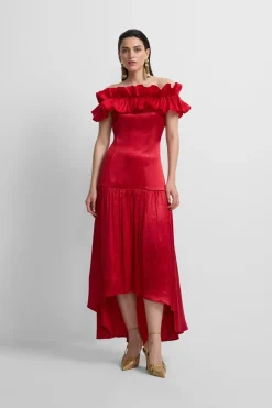 Silbon Vestido event collection volante Rojo Clearance