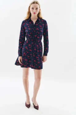 Caroll Vestido flores 100% viscosa Azul marino Sale