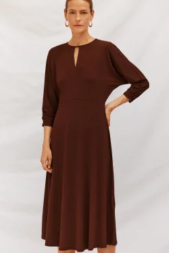 Cortefiel Vestido fluido estampado Marr&oacute;n oscuro Hot