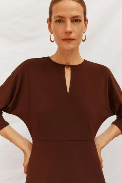 Cortefiel Vestido fluido estampado Marr&oacute;n oscuro Hot