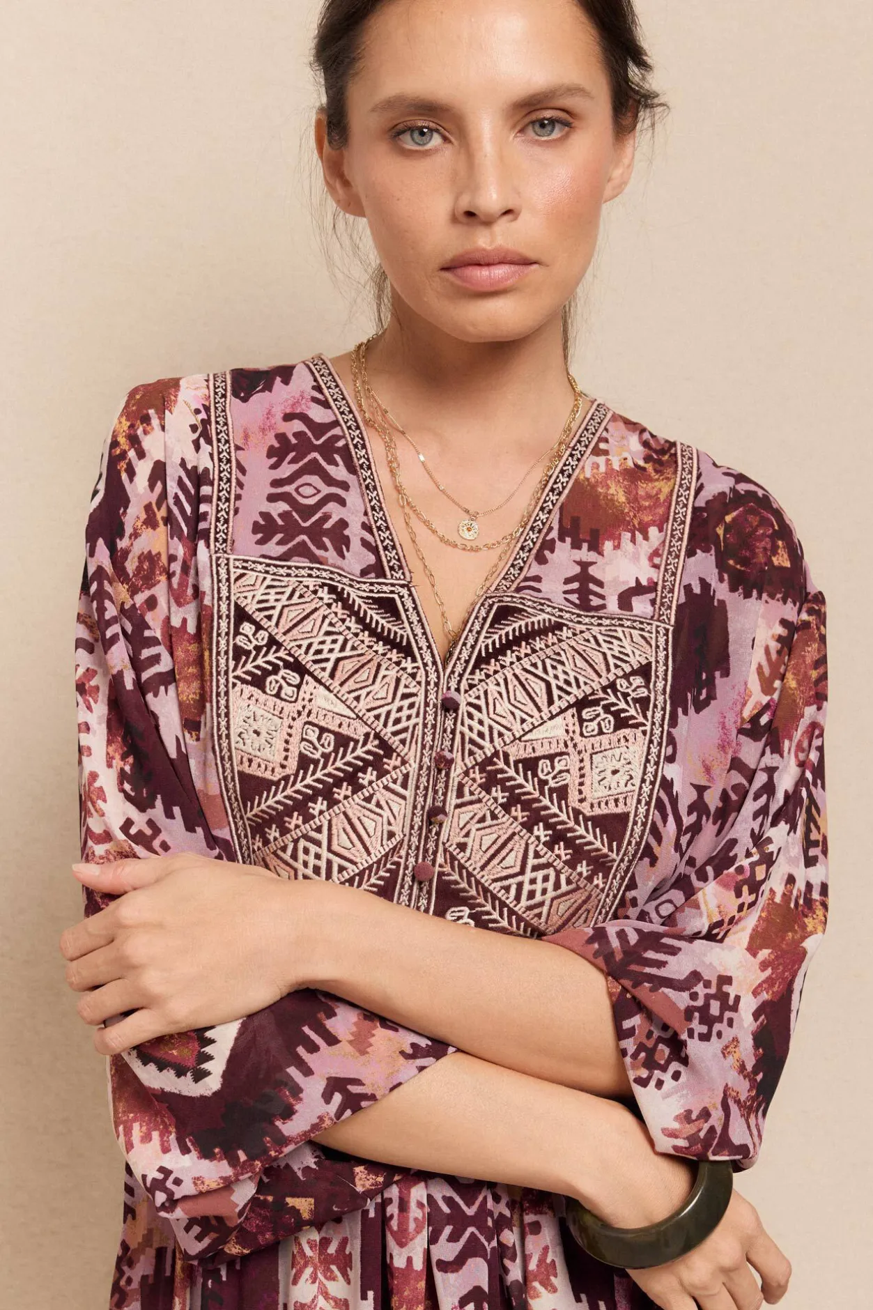 Slowlove Vestido fluido estampado bordado Multicolor Clearance