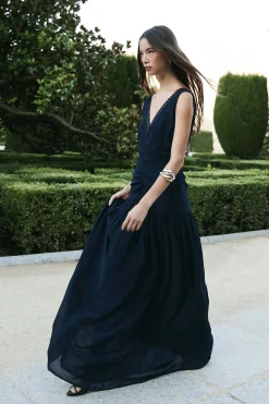 Pedro del Hierro Vestido fluido largo encaje Azul Discount