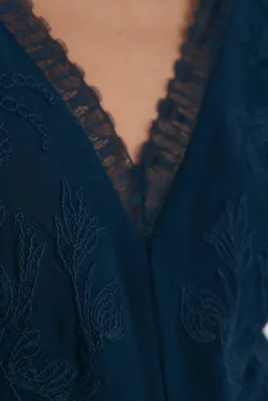 Pedro del Hierro Vestido fluido largo encaje Azul Discount