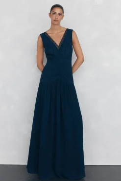 Pedro del Hierro Vestido fluido largo encaje Azul Discount