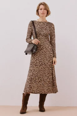 Cortefiel Vestido frunce pecho Estampado beige Online