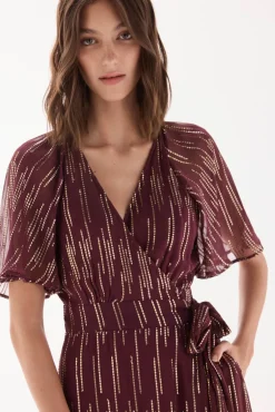 TFP by Tamara Falcó Vestido georgette con lurex Burdeos Discount