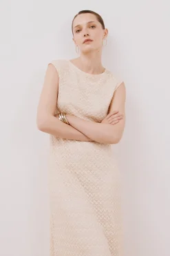 Cortefiel Vestido halter estructura lurex Marfil New